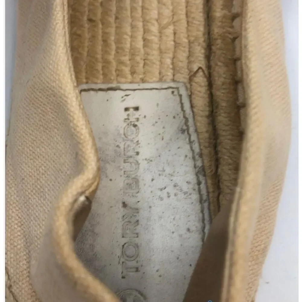 Tory Burch Size 8.5 Poppy Textile Vacation Espadrille Flats Logo Canvas Casual